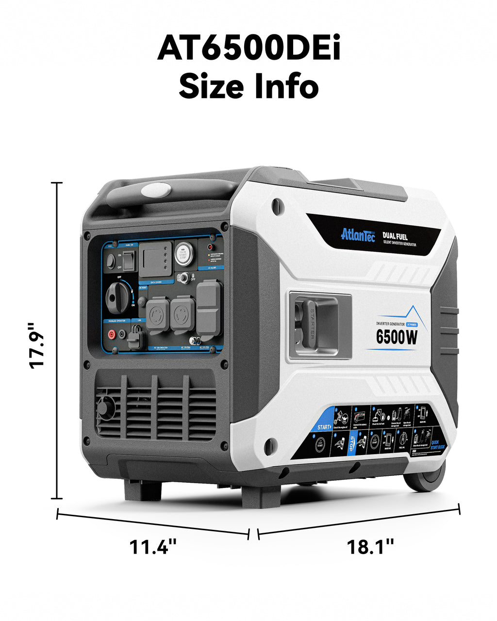 Dual-Fuel Inverter Generator Portable Quiet, 120V/230V/30A, AT6500DEi