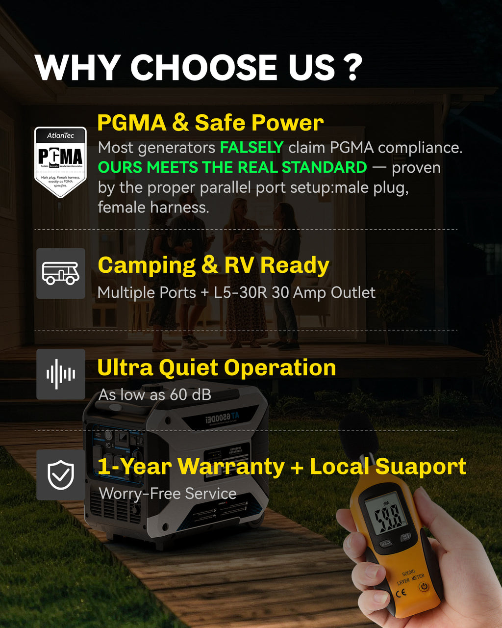 Dual-Fuel Inverter Generator Portable Quiet, 120V/230V/30A, AT6500DEi