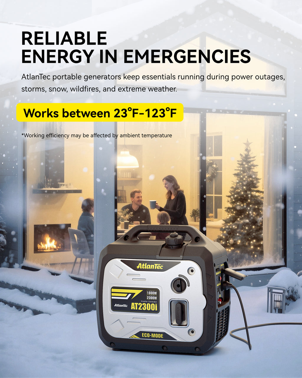 Portable Inverter Generator 2300-Watt Gas Powered, Super Quiet Gas Generators for Camping, Tailgating, Home Emergency Home Backup