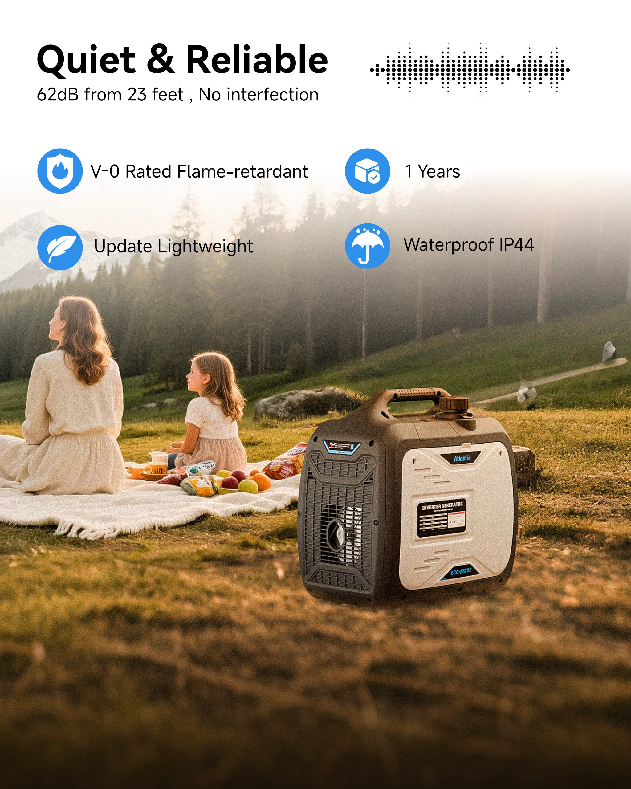 Quiet Inverter Generator Portable for Home, RV, Camping, 120V/30A, 5000W, EPA Emission Standard Compliant