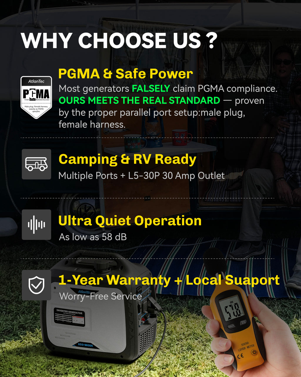 Quiet Inverter Generator Portable for Home, RV, Camping, 120V/30A, 5000W, EPA Emission Standard Compliant