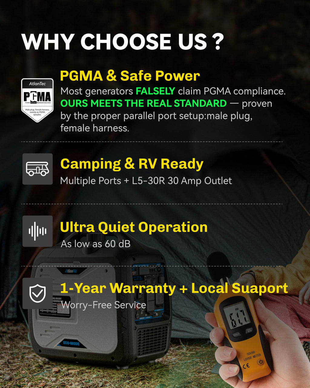 4000W Dual-Fuel Generator, Portable Quiet Inverter Gasoline and LPG Generator for Camping & RV, 120V/30A, EPA Emission Standard Compliant