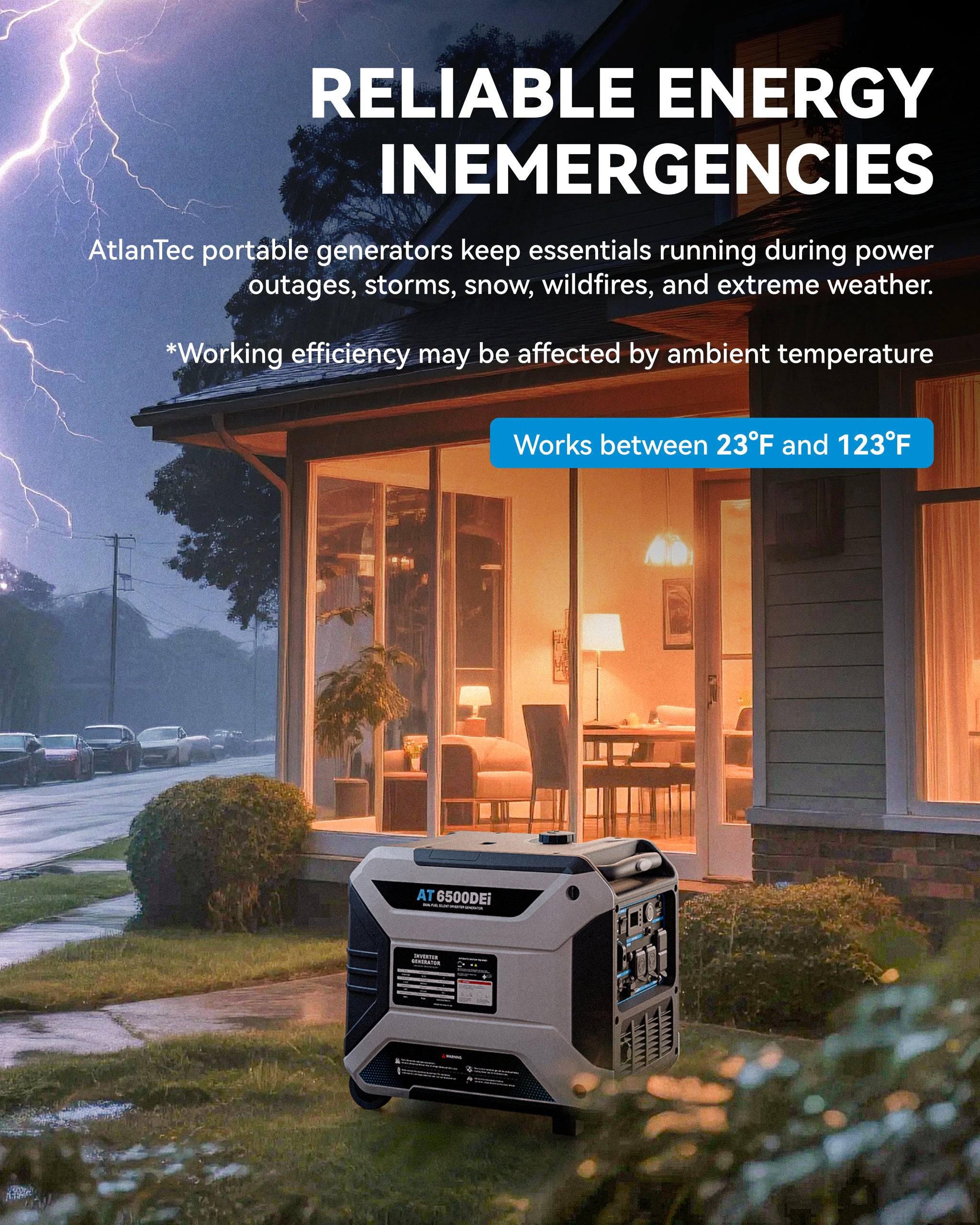 Dual-Fuel Inverter Generator Portable Quiet, 120V/230V/30A, AT6500DEi