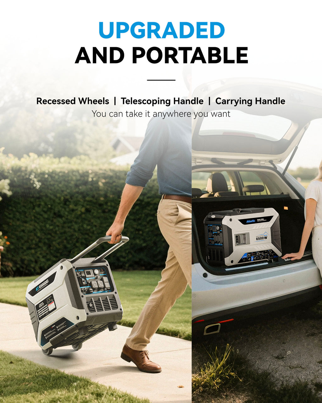 Dual-Fuel Inverter Generator Portable Quiet, 120V/230V/30A, AT6500DEi