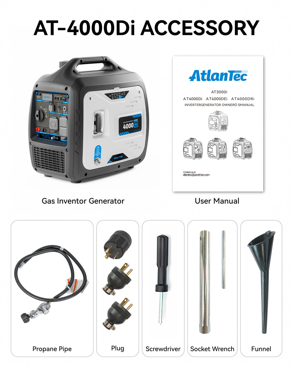 4000W Dual-Fuel Generator, Portable Quiet Inverter Gasoline and LPG Generator for Camping & RV, 120V/30A, EPA Emission Standard Compliant