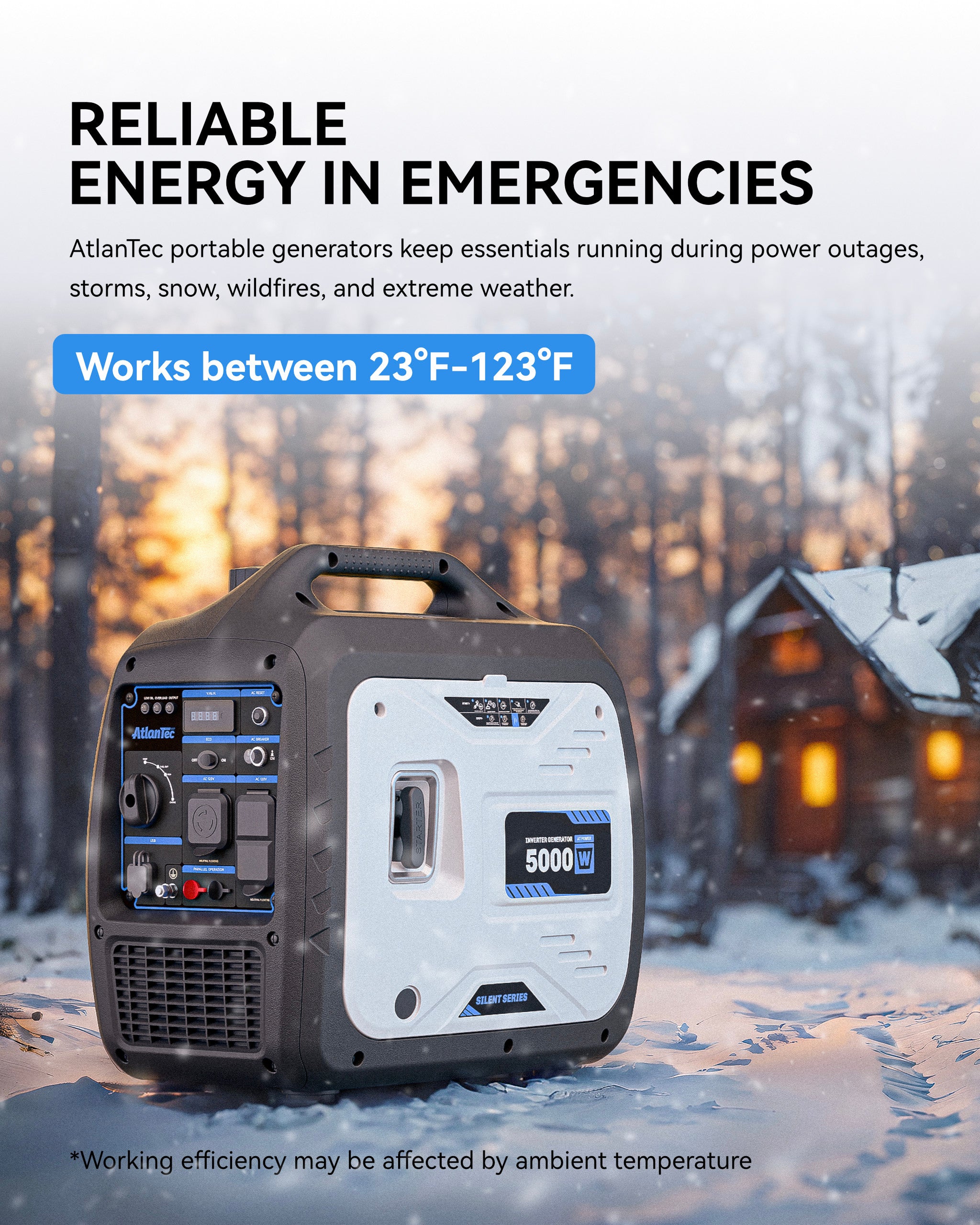 Quiet Inverter Generator Portable for Home, RV, Camping, 120V/30A, 5000W, EPA Emission Standard Compliant