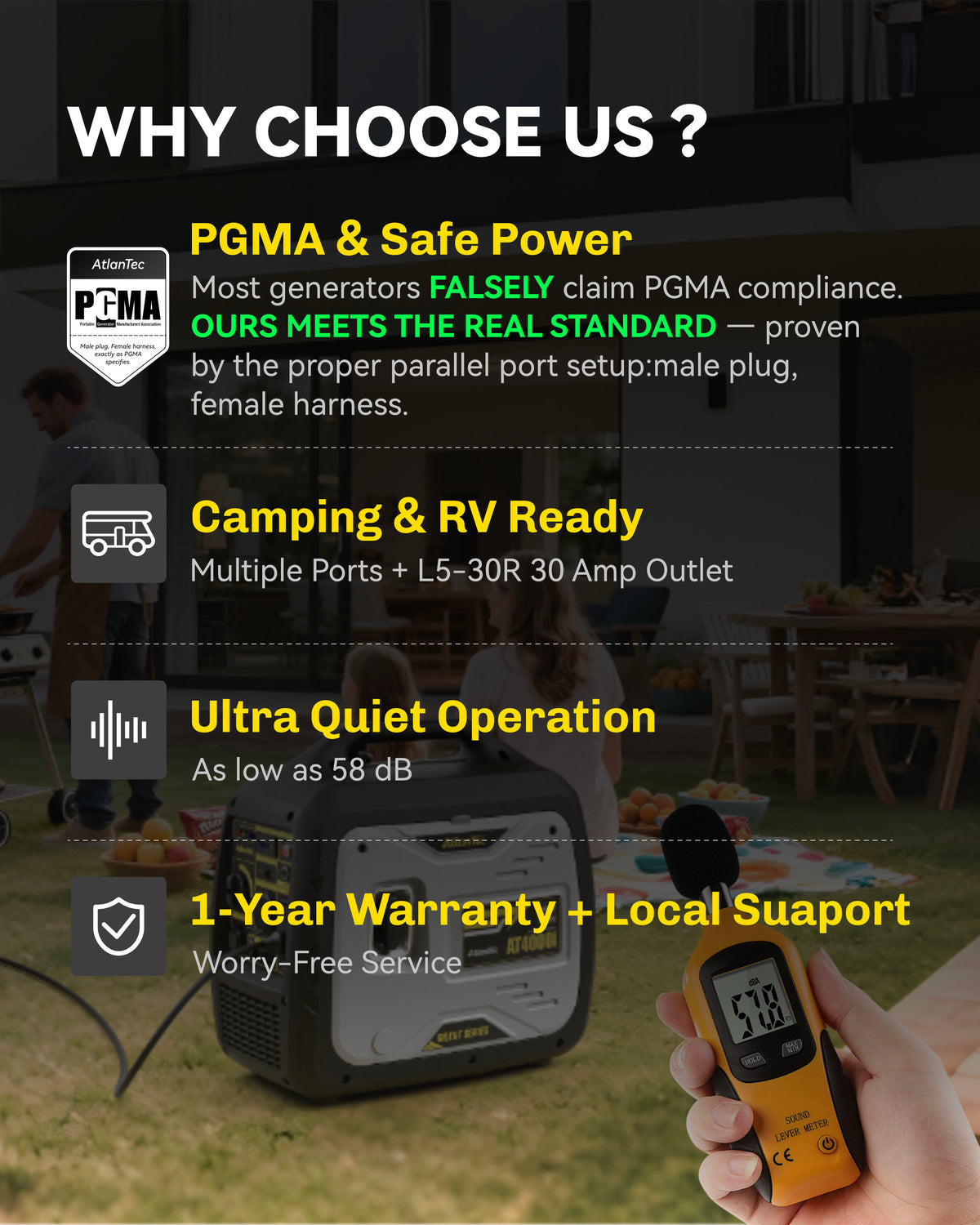 4kw Portable Quiet Inverter Generator for Camping RV Home, 120V/30A, EPA Emission Standard Compliant