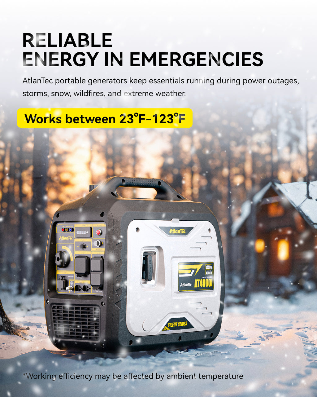 Portable Quiet Inverter Generator for Camping RV Home, 4000W, 120V/30A, EPA Emission Standard Compliant