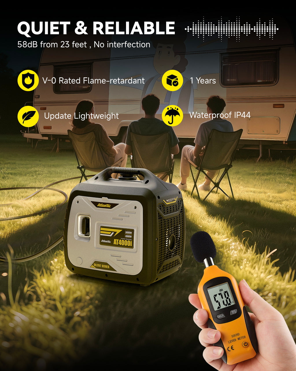 Portable Quiet Inverter Generator for Camping RV Home, 4000W, 120V/30A, EPA Emission Standard Compliant