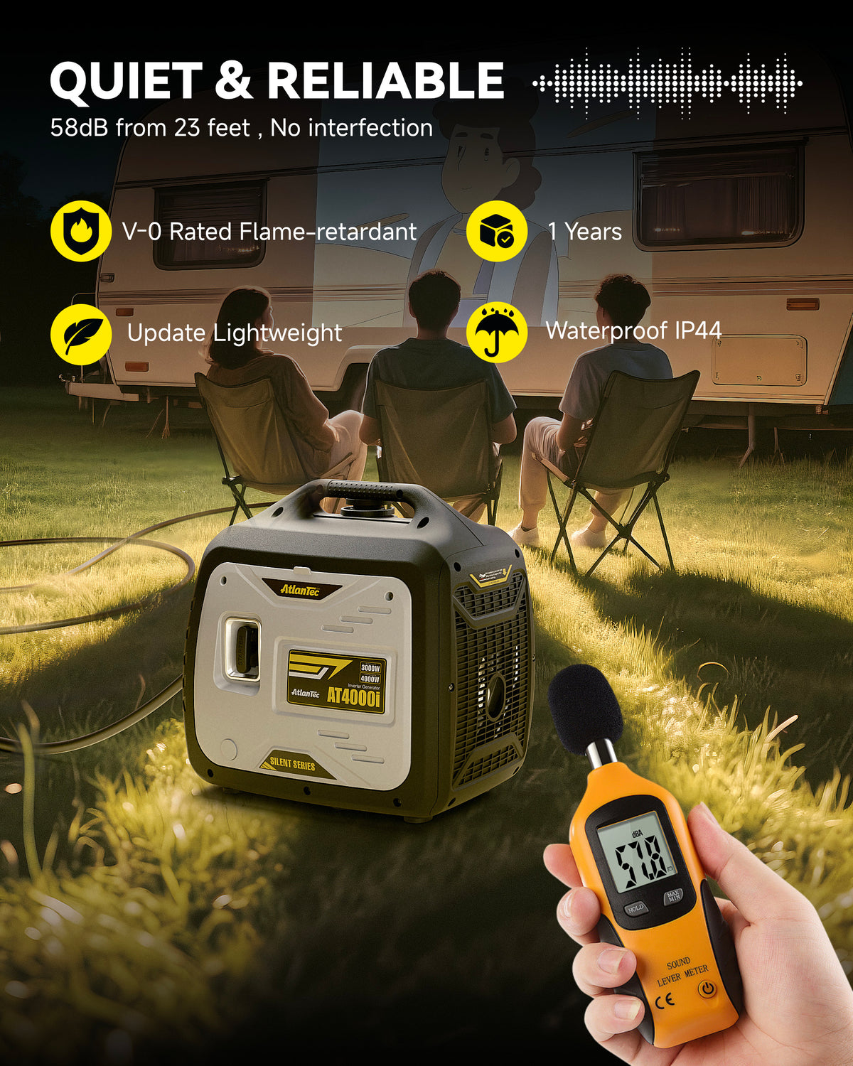 4kw Portable Quiet Inverter Generator for Camping RV Home, 120V/30A, EPA Emission Standard Compliant