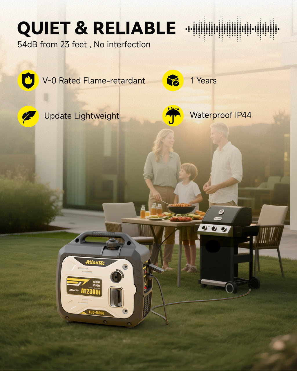 Portable Inverter Generator 2300-Watt Gas Powered, Super Quiet Gas Generators for Camping, Tailgating, Home Emergency Home Backup