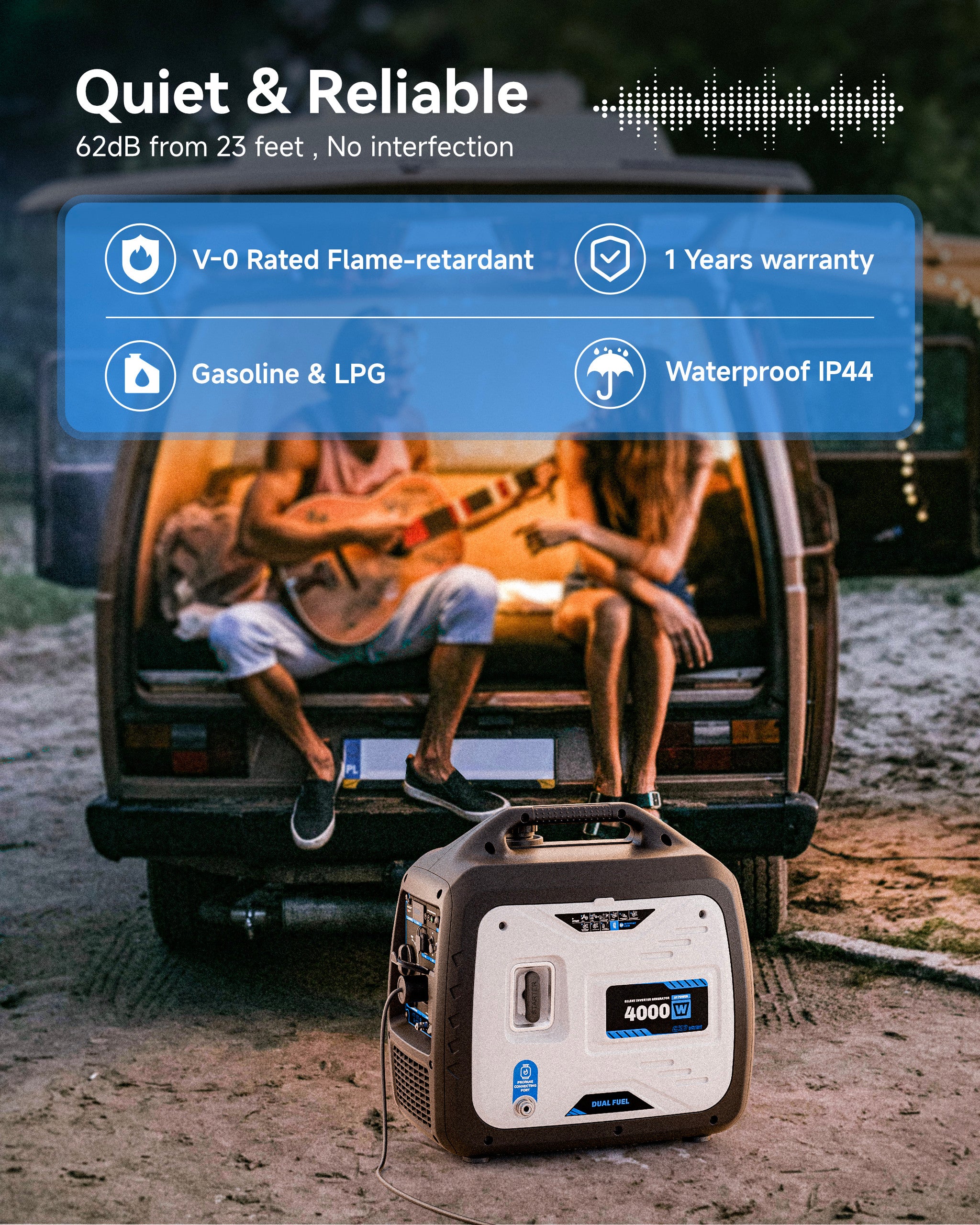 4000W Dual-Fuel Generator, Portable Quiet Inverter Gasoline and LPG Generator for Camping & RV, 120V/30A, EPA Emission Standard Compliant